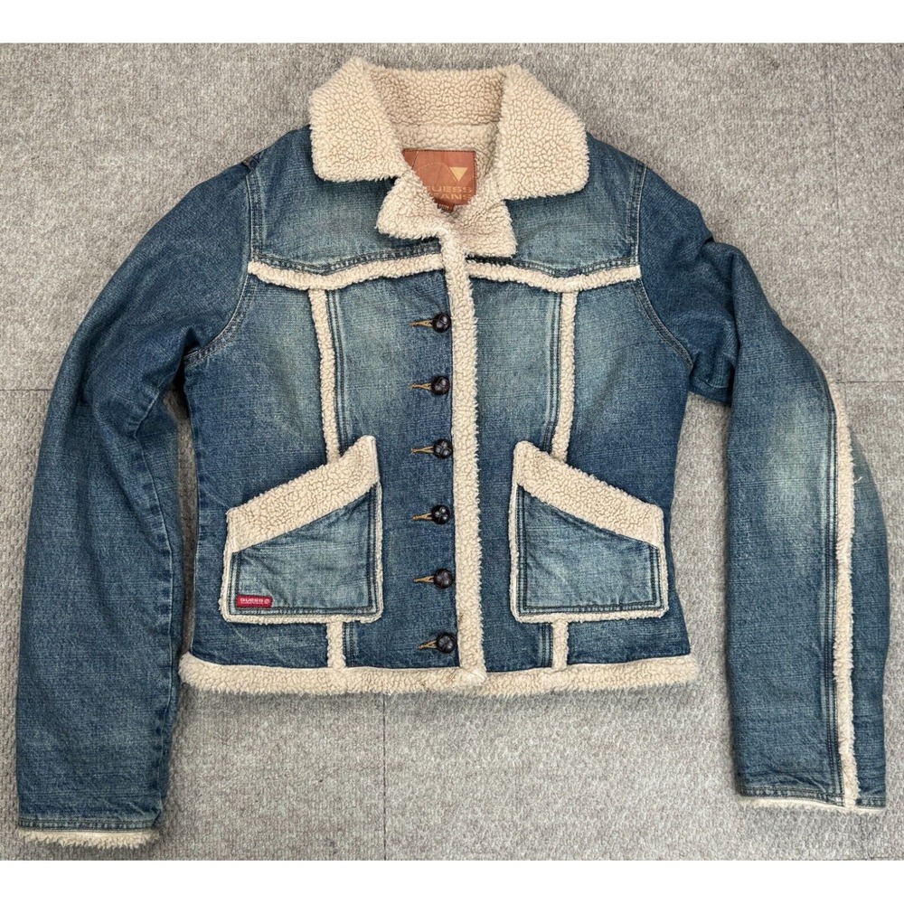 Guess Women's 1970's Vtg Sherpa Lined Full Button Denim Jacket Size Medium